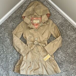 Michael Kors ruffled khaki trench coat New 10-12